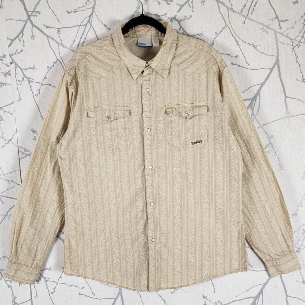 Hurley Yellow Floral Striped 100% Cotton Snap Front Western Shirt